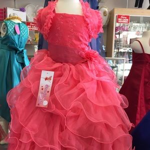 Pink/Coral color ruffle dress for little girls sz3